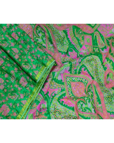 Sanskriti Vintage Green Sarees 100% Pure Silk Printed Sari Floral Craft Fabric, PR-59037-Green-Printed Floral Design-Pure Silk-1