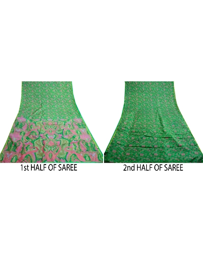 Sanskriti Vintage Green Sarees 100% Pure Silk Printed Sari Floral Craft Fabric, PR-59037-Green-Printed Floral Design-Pure Silk-4