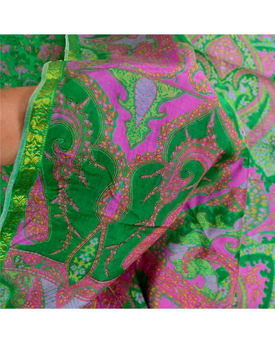 Sanskriti Vintage Green Sarees 100% Pure Silk Printed Sari Floral Craft Fabric, PR-59037-Green-Printed Floral Design-Pure Silk-5