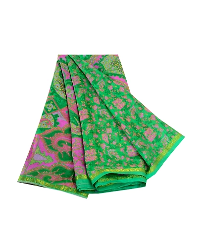 Sanskriti Vintage Green Sarees 100% Pure Silk Printed Sari Floral Craft Fabric, PR-59037-Green-Printed Floral Design-Pure Silk-6