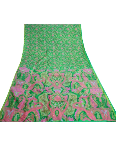 Sanskriti Vintage Green Sarees 100% Pure Silk Printed Sari Floral Craft Fabric, PR-59037-Green-Printed Floral Design-Pure Silk-7