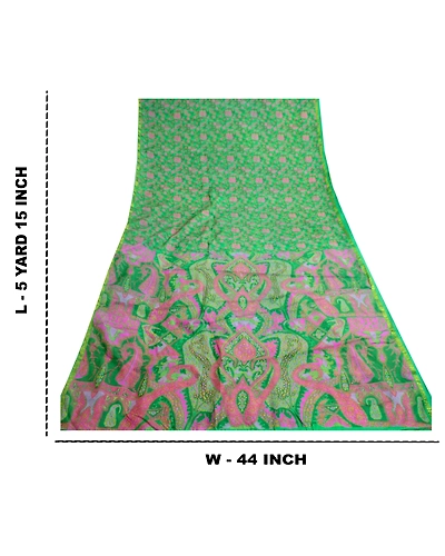 Sanskriti Vintage Green Sarees 100% Pure Silk Printed Sari Floral Craft Fabric, PR-59037-Green-Printed Floral Design-Pure Silk-8