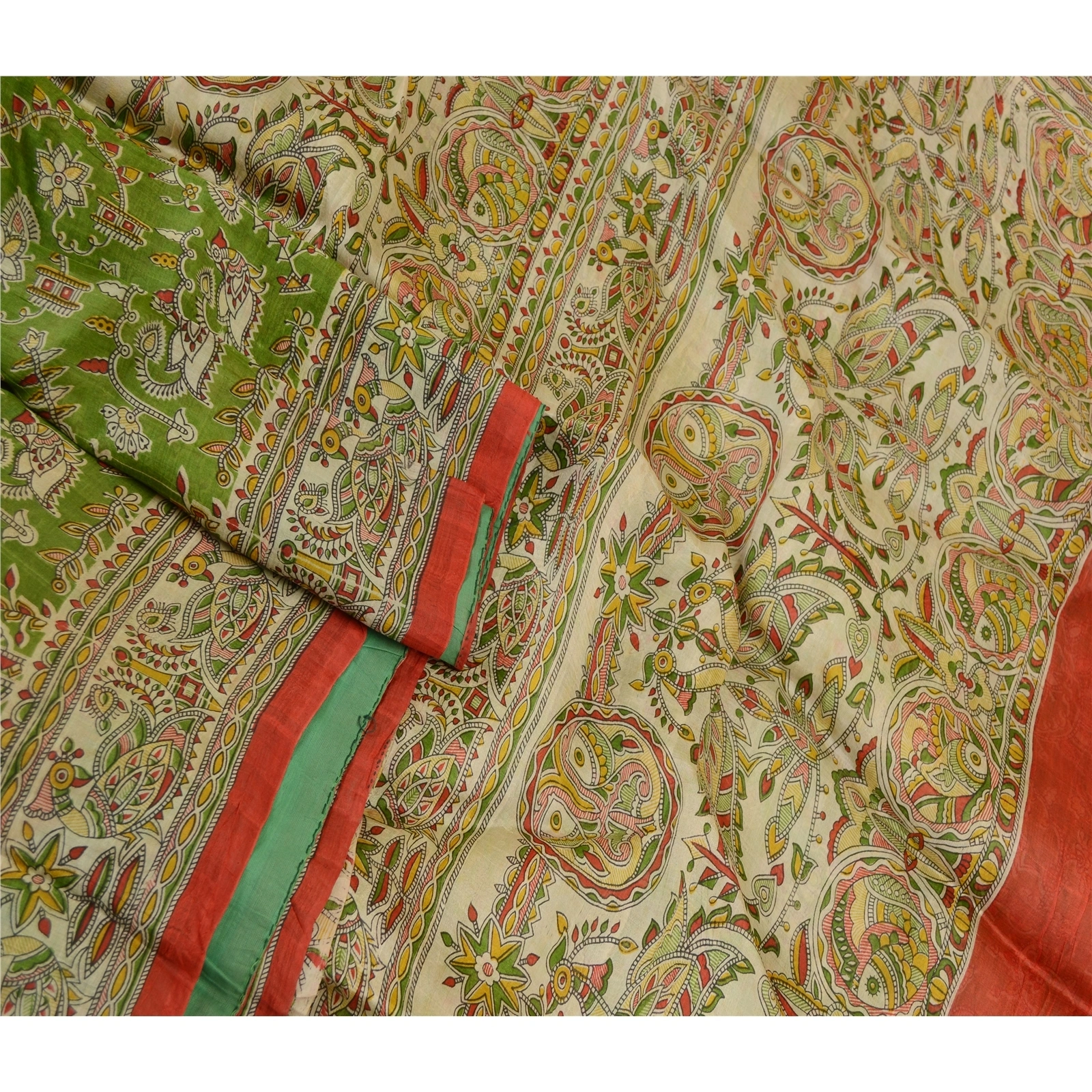 Sanskriti Vintage Green Sarees 100% Pure Silk Peacock Printed Sari Craft Fabric, PR-59055-Green-Printed Floral Design-Pure Silk-1