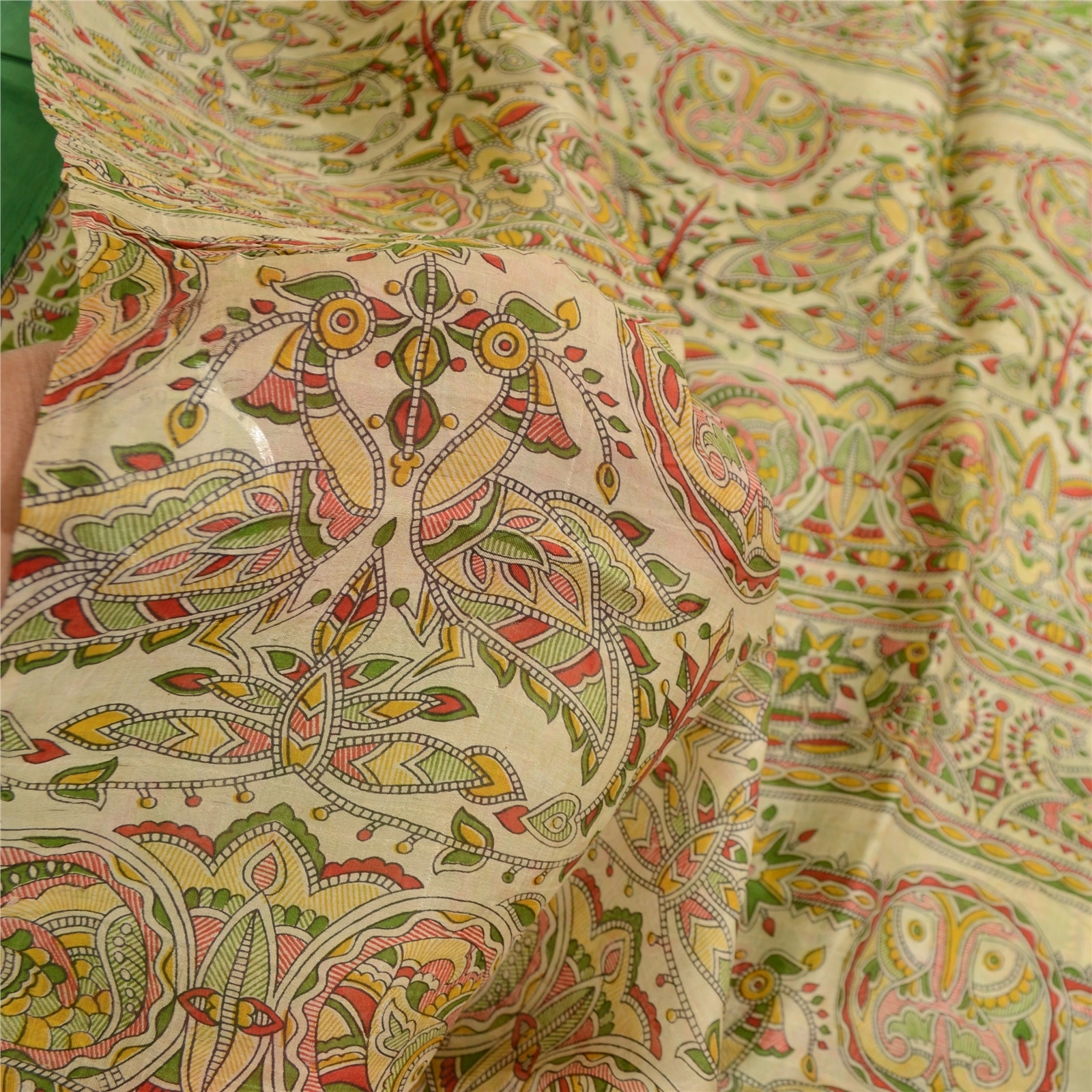 Sanskriti Vintage Green Sarees 100% Pure Silk Peacock Printed Sari Craft Fabric, PR-59055-Green-Printed Floral Design-Pure Silk-5