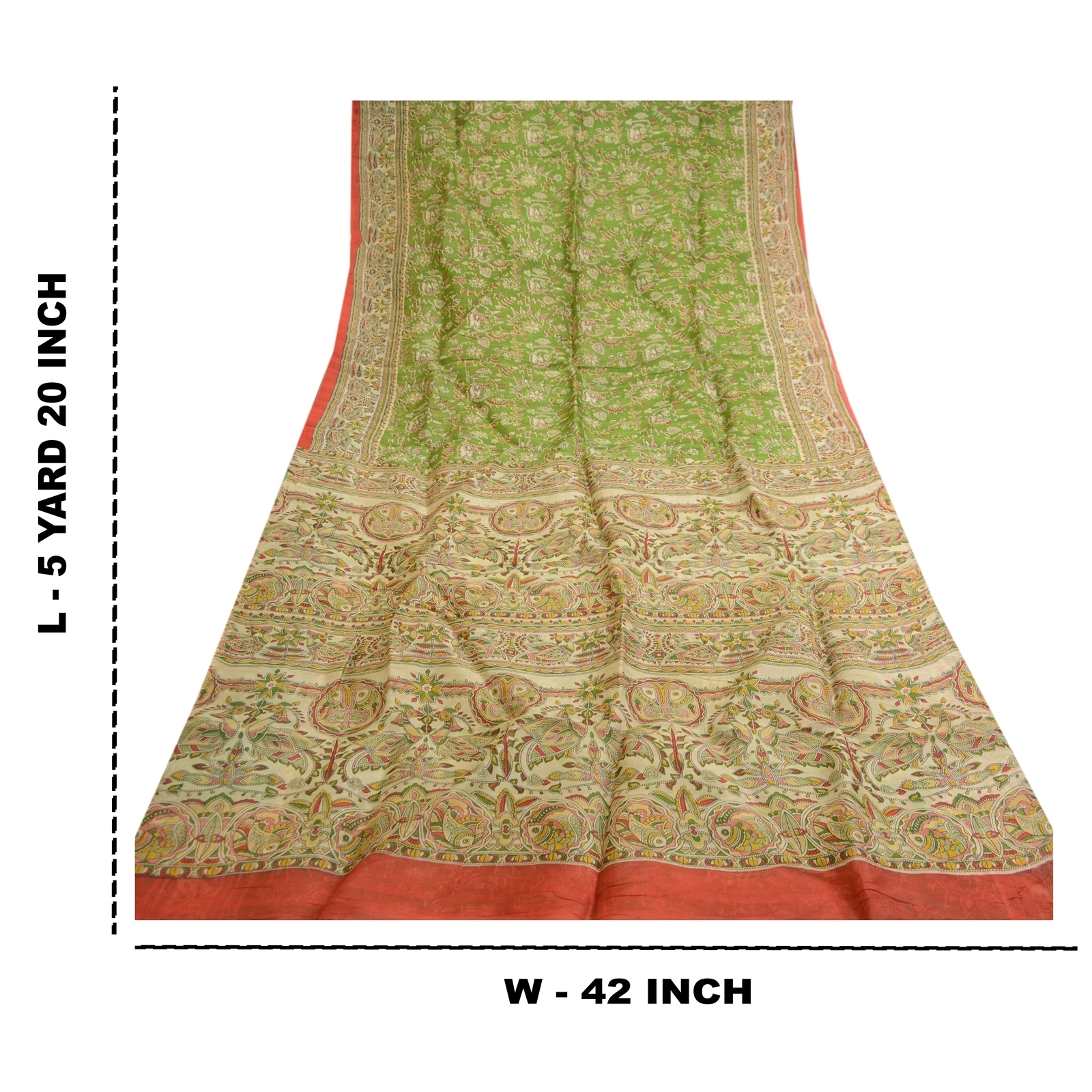 Sanskriti Vintage Green Sarees 100% Pure Silk Peacock Printed Sari Craft Fabric, PR-59055-Green-Printed Floral Design-Pure Silk-8