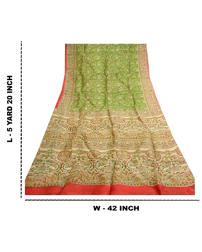 Sanskriti Vintage Green Sarees 100% Pure Silk Peacock Printed Sari Craft Fabric, PR-59055-Green-Printed Floral Design-Pure Silk-8