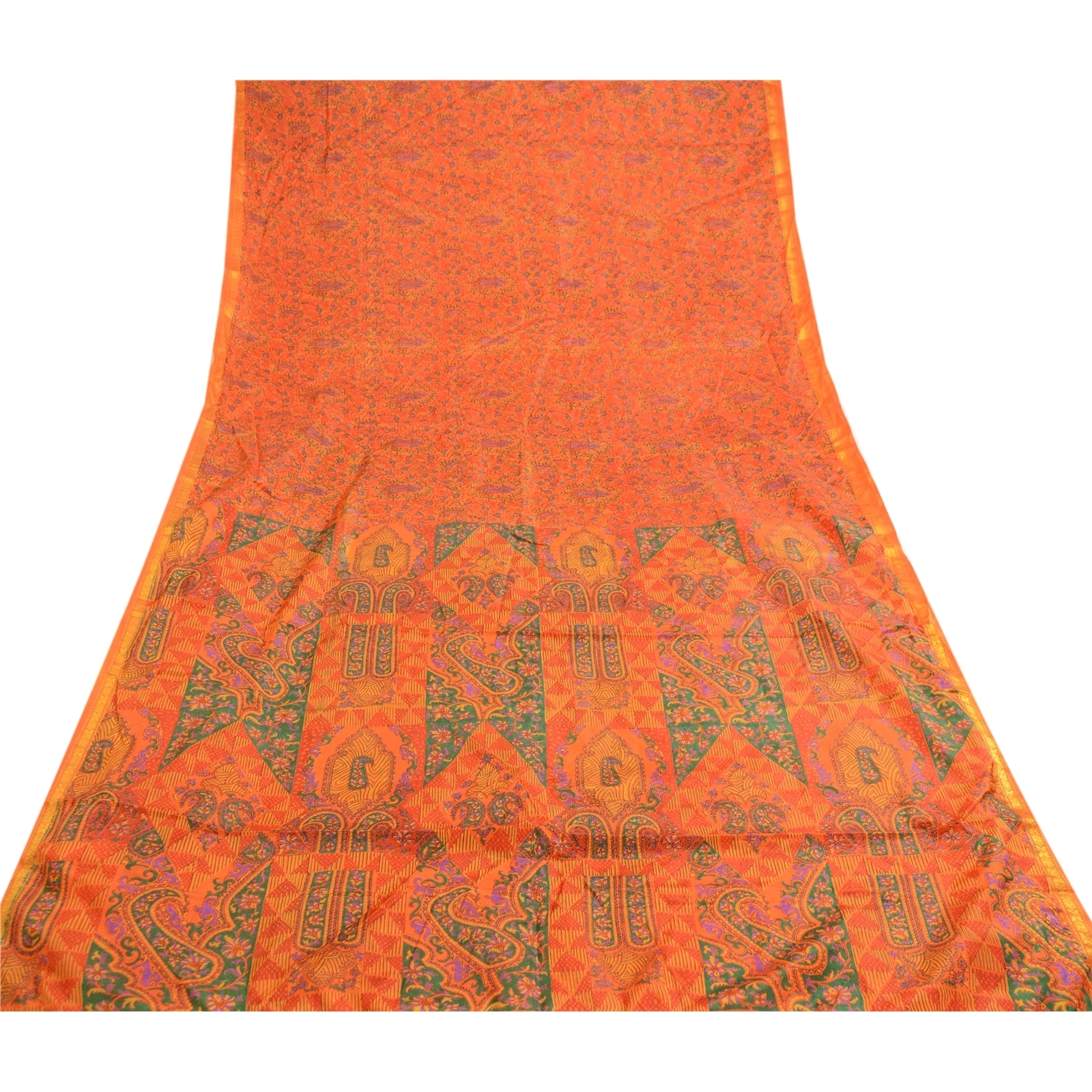 Sanskriti Vintage Orange Indian Sarees Art Silk Printed Sari 5Yd Craft Fabric, PR-59058-Orange-Printed Floral Design-Art Silk-7