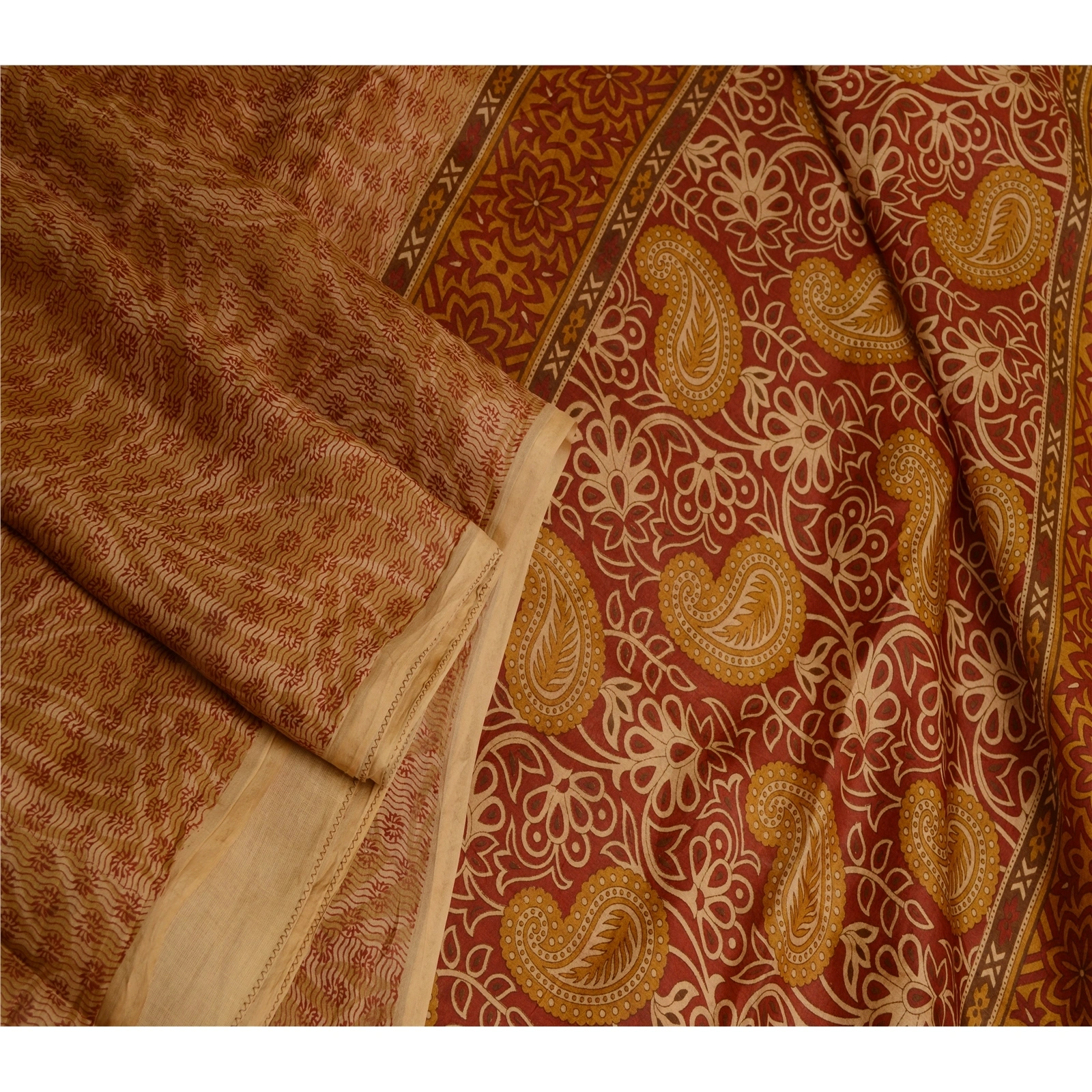 Sanskriti Vintage Brown Indian Sarees Pure Silk Printed Sari Floral Craft Fabric, PR-59060-Brown-Printed Floral Design-Pure Silk-2