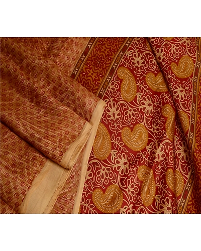 Sanskriti Vintage Brown Indian Sarees Pure Silk Printed Sari Floral Craft Fabric, PR-59060-Brown-Printed Floral Design-Pure Silk-2