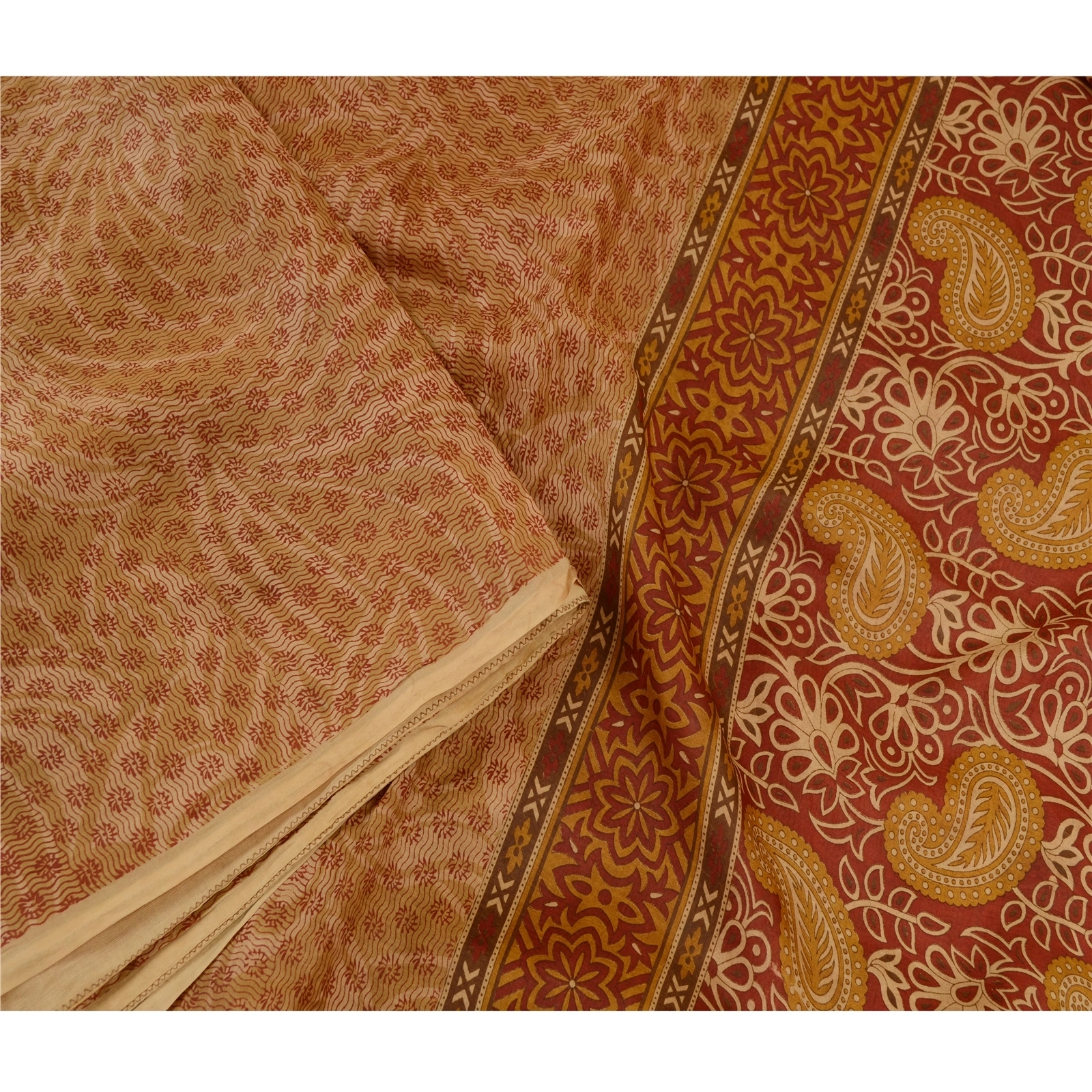 Sanskriti Vintage Brown Indian Sarees Pure Silk Printed Sari Floral Craft Fabric, PR-59060-Brown-Printed Floral Design-Pure Silk-3