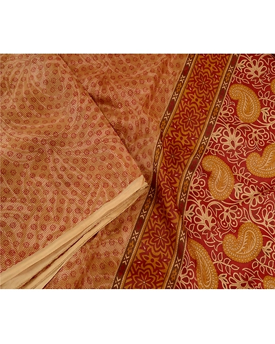 Sanskriti Vintage Brown Indian Sarees Pure Silk Printed Sari Floral Craft Fabric, PR-59060-Brown-Printed Floral Design-Pure Silk-3