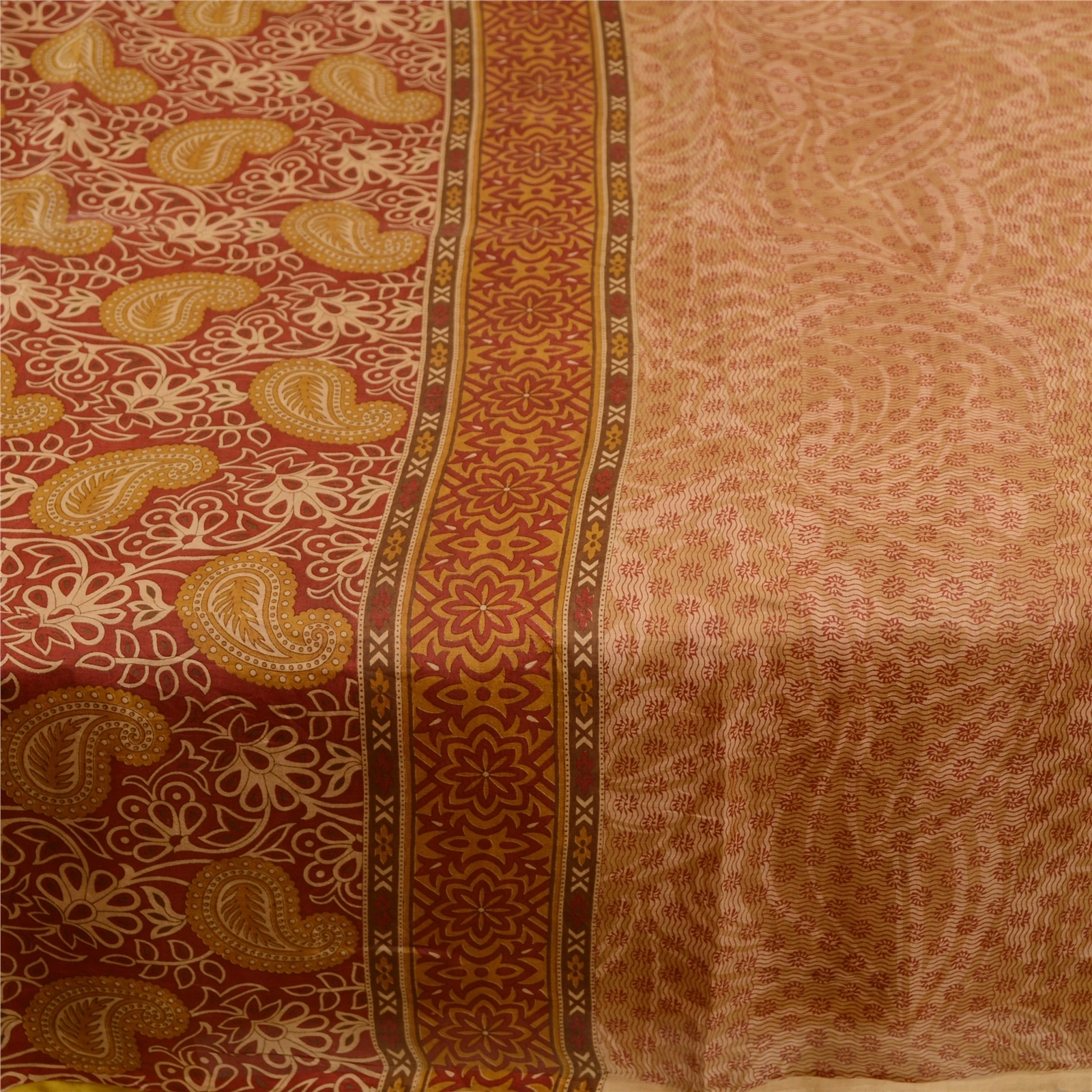 Sanskriti Vintage Brown Indian Sarees Pure Silk Printed Sari Floral Craft Fabric, PR-59060-Brown-Printed Floral Design-Pure Silk-4