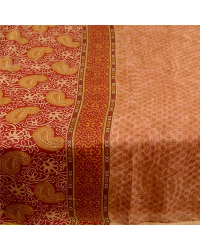 Sanskriti Vintage Brown Indian Sarees Pure Silk Printed Sari Floral Craft Fabric, PR-59060-Brown-Printed Floral Design-Pure Silk-4