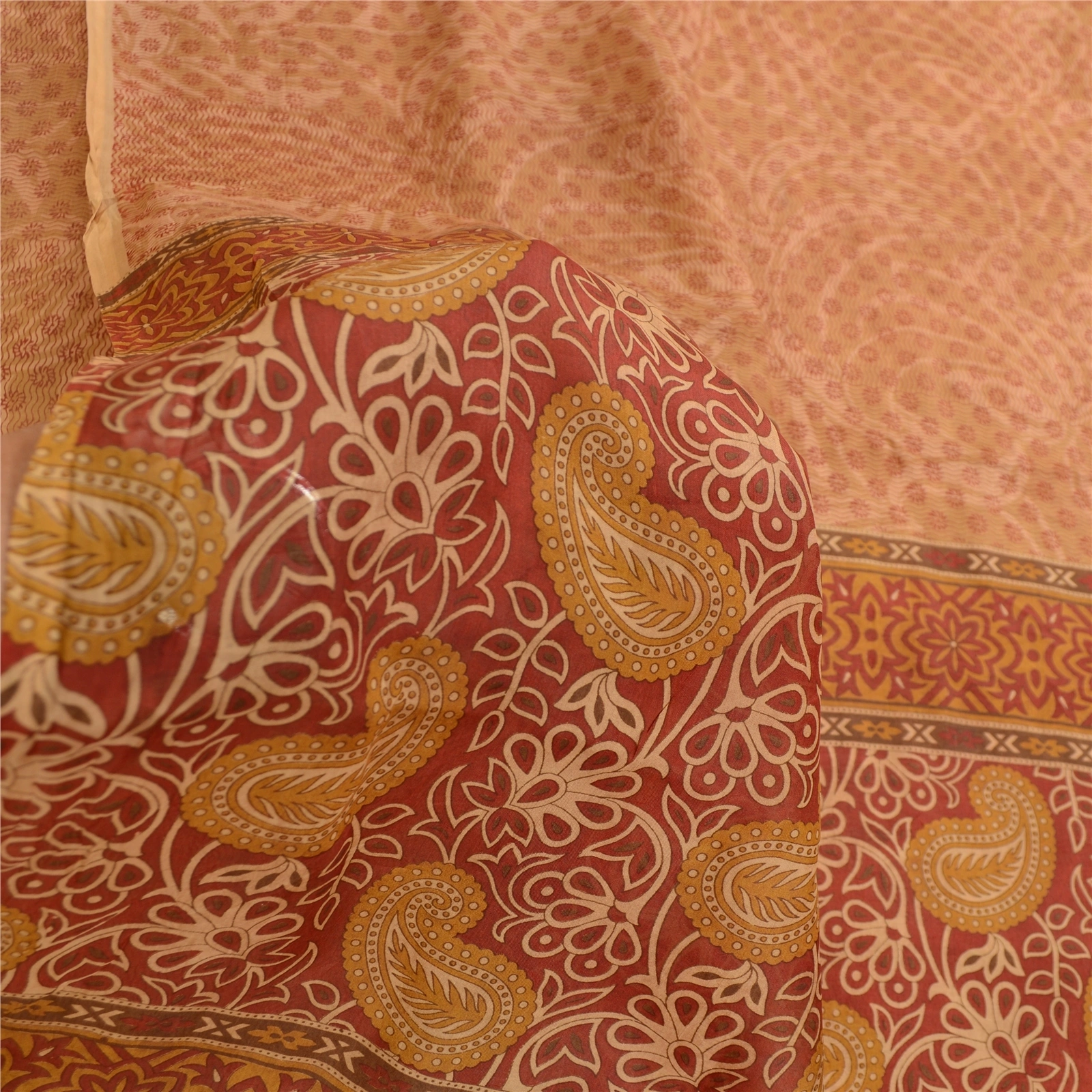 Sanskriti Vintage Brown Indian Sarees Pure Silk Printed Sari Floral Craft Fabric, PR-59060-Brown-Printed Floral Design-Pure Silk-6