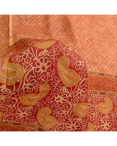 Sanskriti Vintage Brown Indian Sarees Pure Silk Printed Sari Floral Craft Fabric, PR-59060-Brown-Printed Floral Design-Pure Silk-6