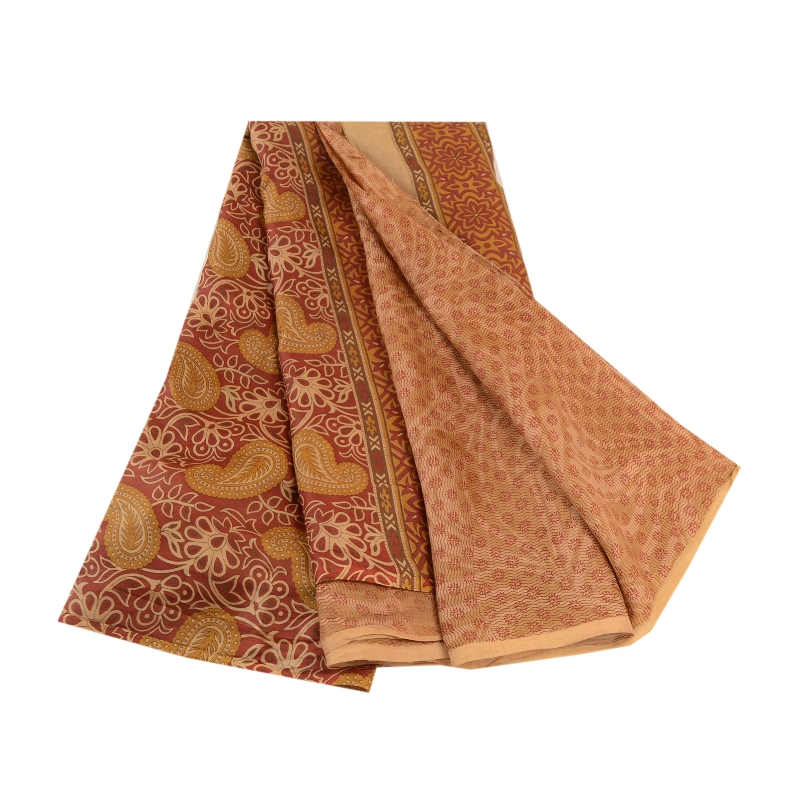 Sanskriti Vintage Brown Indian Sarees Pure Silk Printed Sari Floral Craft Fabric, PR-59060-Brown-Printed Floral Design-Pure Silk-7