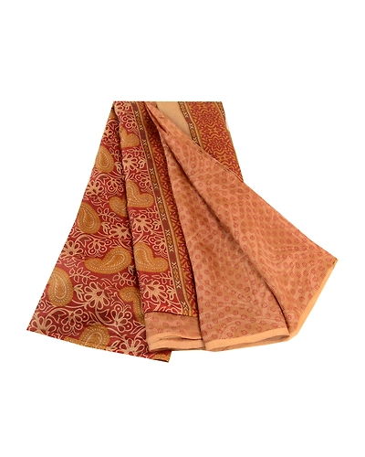 Sanskriti Vintage Brown Indian Sarees Pure Silk Printed Sari Floral Craft Fabric, PR-59060-Brown-Printed Floral Design-Pure Silk-7