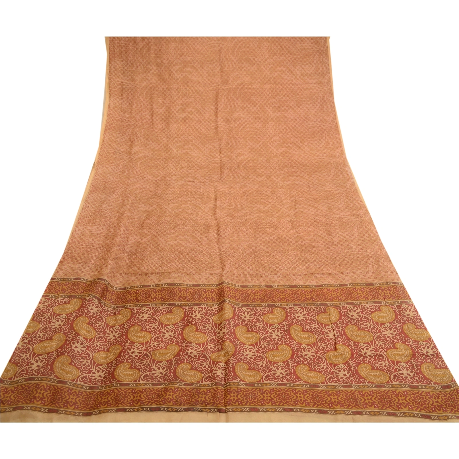 Sanskriti Vintage Brown Indian Sarees Pure Silk Printed Sari Floral Craft Fabric, PR-59060-Brown-Printed Floral Design-Pure Silk-8