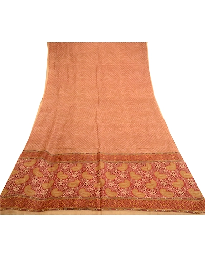 Sanskriti Vintage Brown Indian Sarees Pure Silk Printed Sari Floral Craft Fabric, PR-59060-Brown-Printed Floral Design-Pure Silk-8
