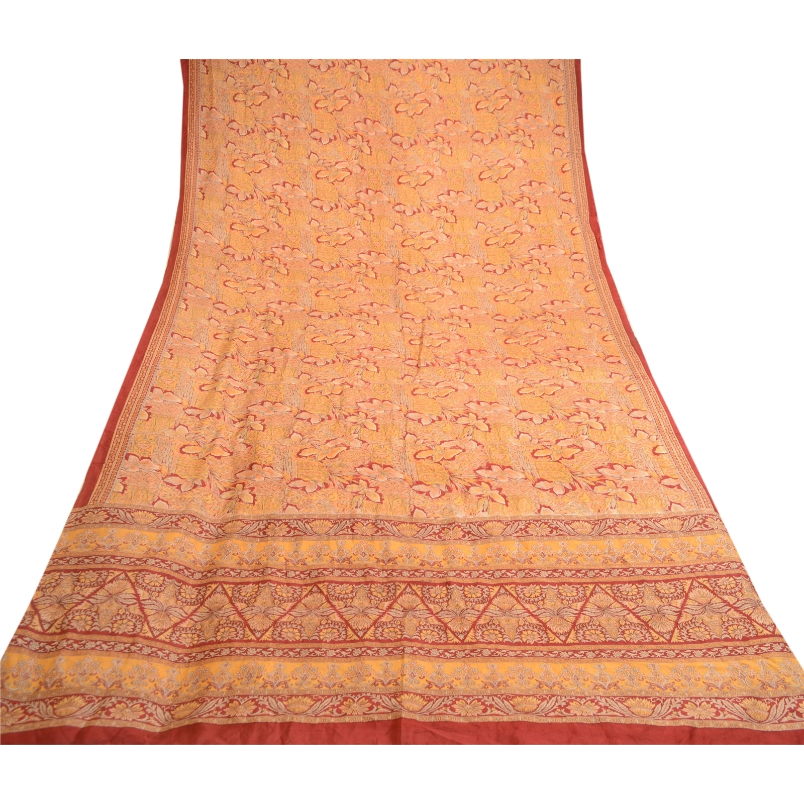 Sanskriti Vintage Orange Indian Sarees Pure Silk Printed Sari Soft Craft Fabric, PR-59071-Orange-Printed Floral Design-Pure Silk-8