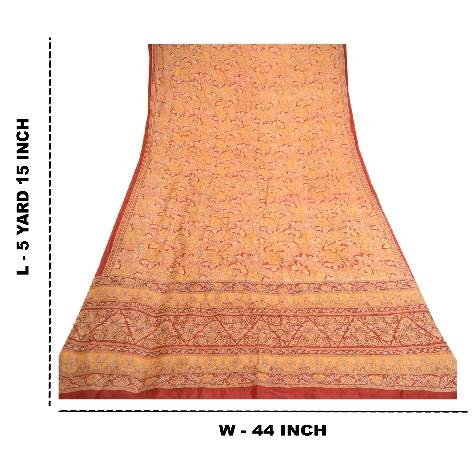 Sanskriti Vintage Orange Indian Sarees Pure Silk Printed Sari Soft Craft Fabric, PR-59071-Orange-Printed Floral Design-Pure Silk-9