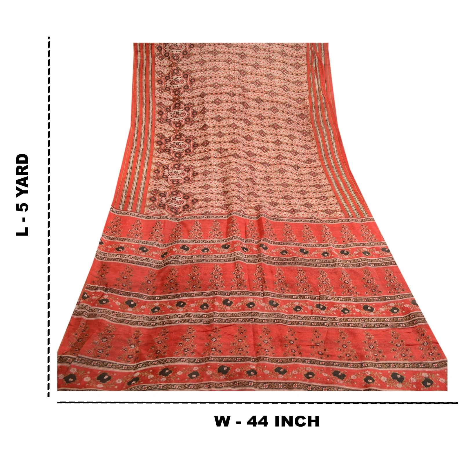 Sanskriti Vintage Red Indian Sarees Pure Silk Printed Sari Soft 5Yd Craft Fabric, PR-59074-Red-Printed Floral Design-Pure Silk-8