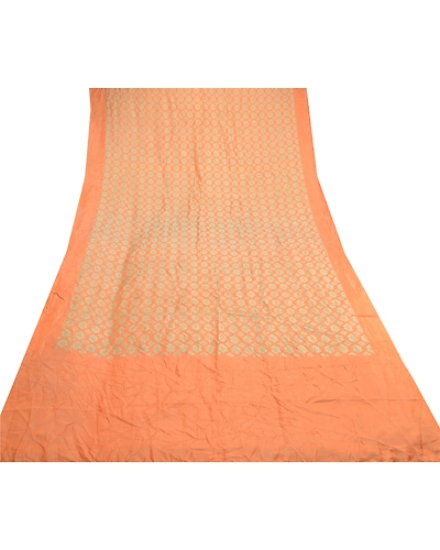 Sanskriti Vintage Orange Indian Sarees Pure Silk Printed Sari Soft Craft Fabric, PR-59096-Orange-Printed Floral Design-Pure Silk-7