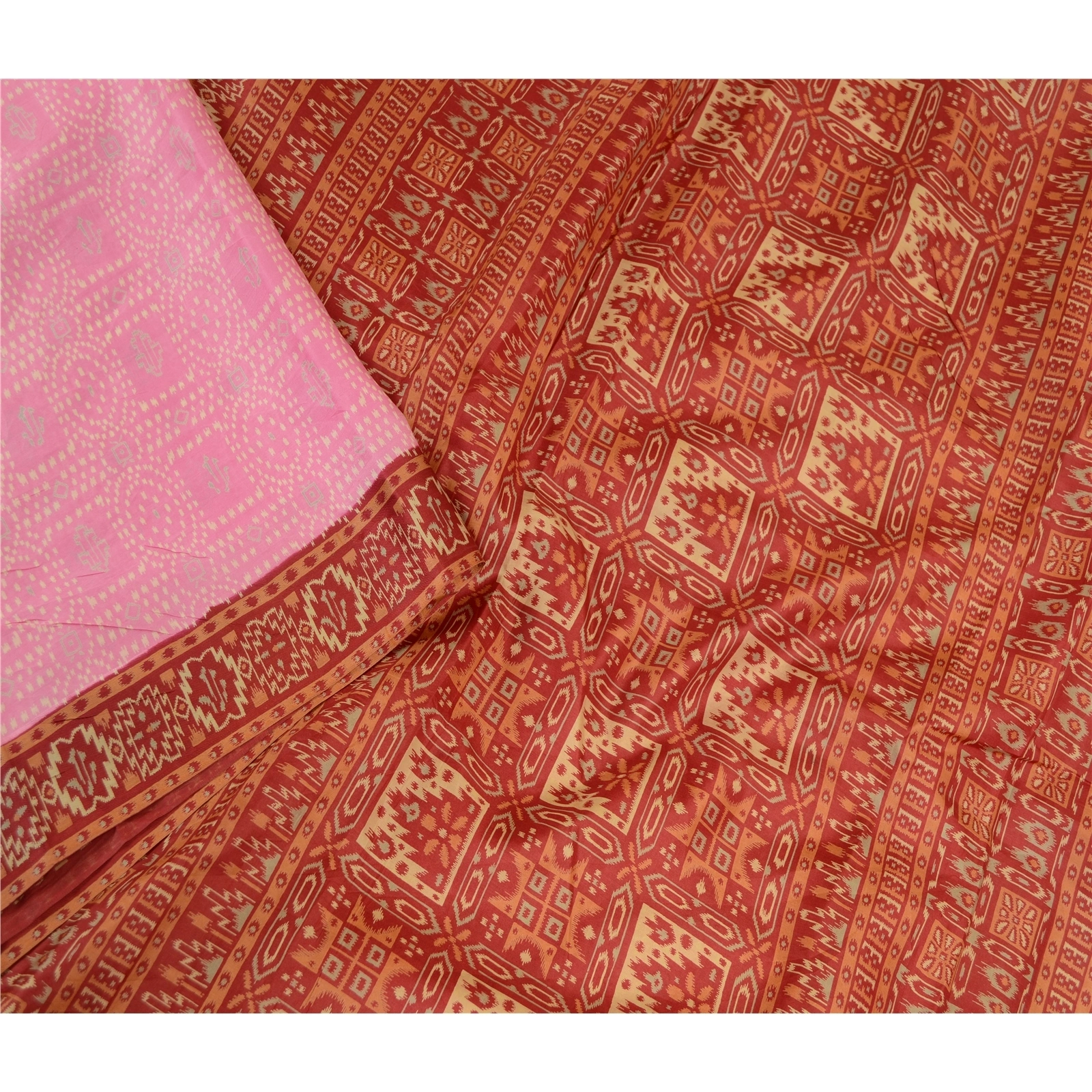 Sanskriti Vintage Pink Indian Sarees Pure Silk Printed Sari Soft Craft Fabric, PR-59102-Pink-Printed Floral Design-Pure Silk-1