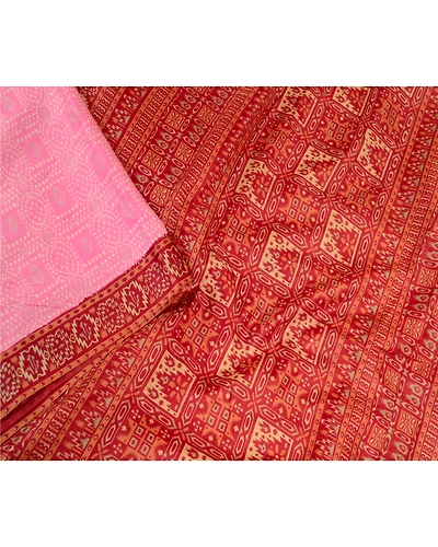 Sanskriti Vintage Pink Indian Sarees Pure Silk Printed Sari Soft Craft Fabric, PR-59102-Pink-Printed Floral Design-Pure Silk-1
