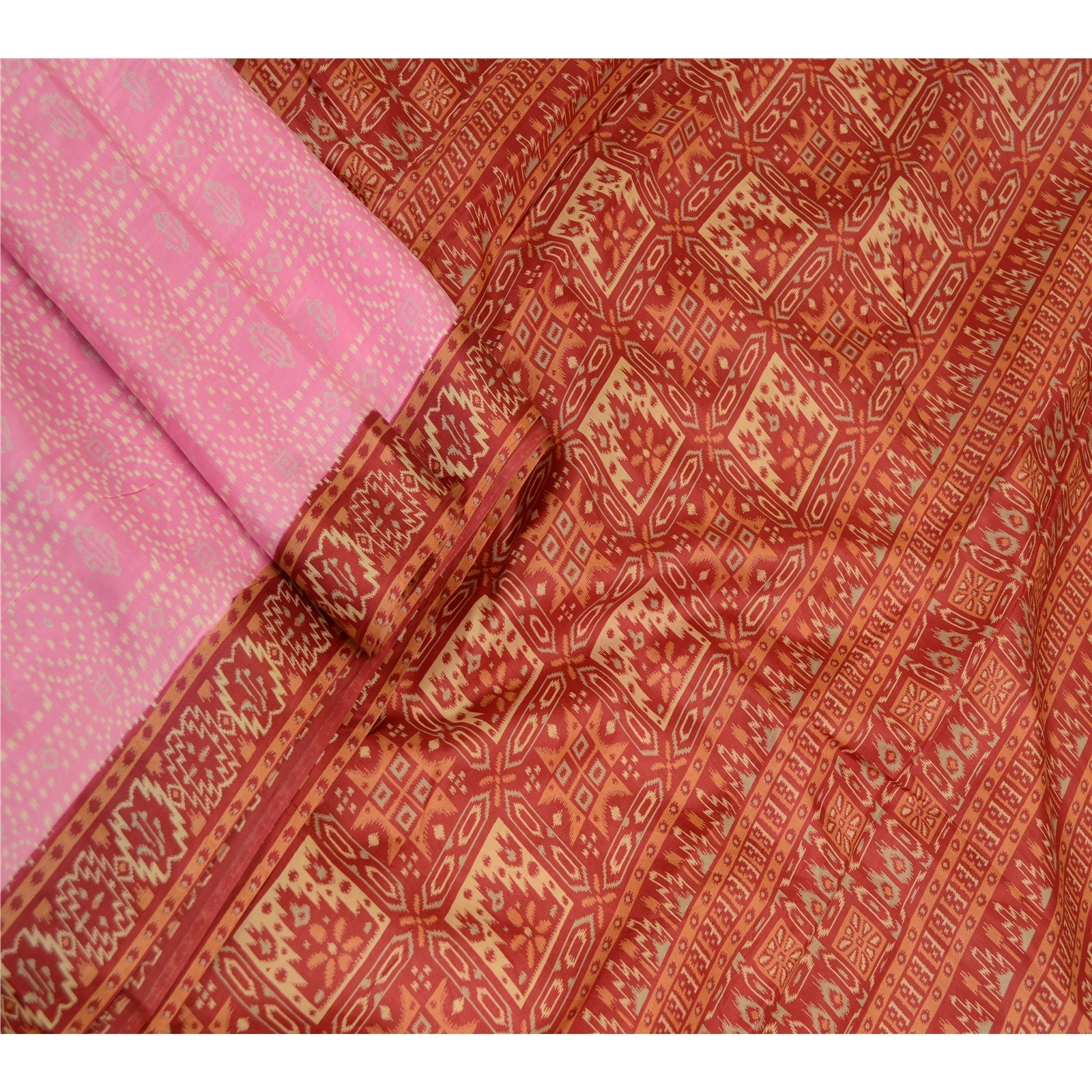 Sanskriti Vintage Pink Indian Sarees Pure Silk Printed Sari Soft Craft Fabric, PR-59102-Pink-Printed Floral Design-Pure Silk-2