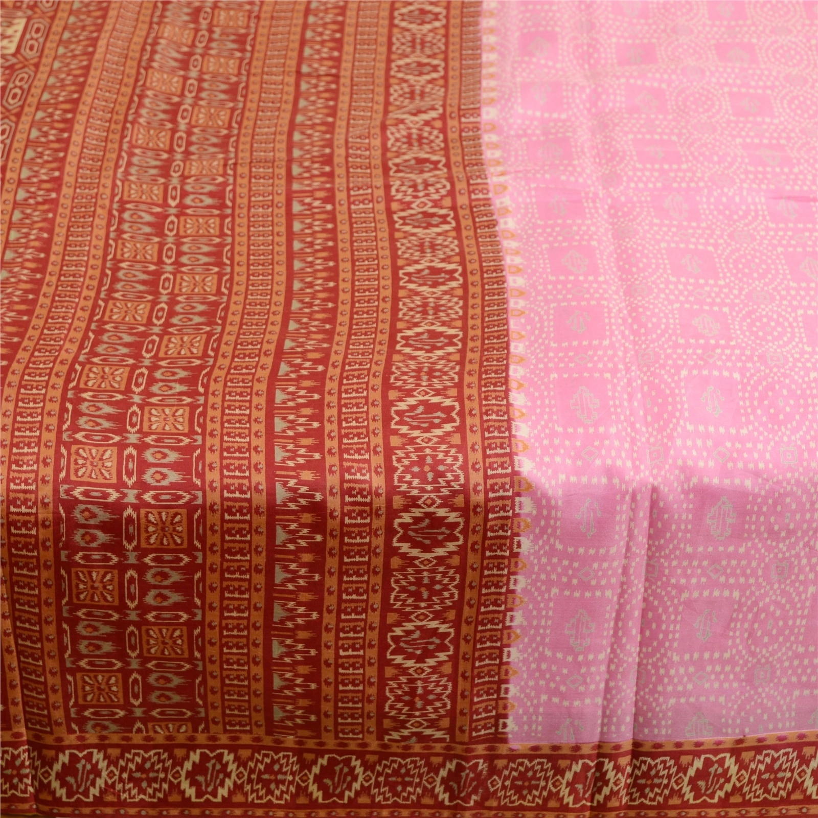 Sanskriti Vintage Pink Indian Sarees Pure Silk Printed Sari Soft Craft Fabric, PR-59102-Pink-Printed Floral Design-Pure Silk-3