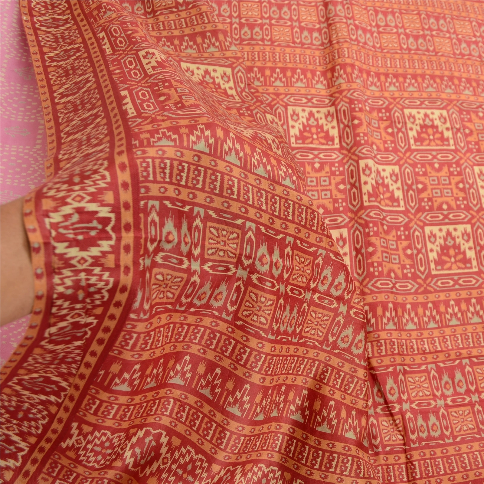 Sanskriti Vintage Pink Indian Sarees Pure Silk Printed Sari Soft Craft Fabric, PR-59102-Pink-Printed Floral Design-Pure Silk-5