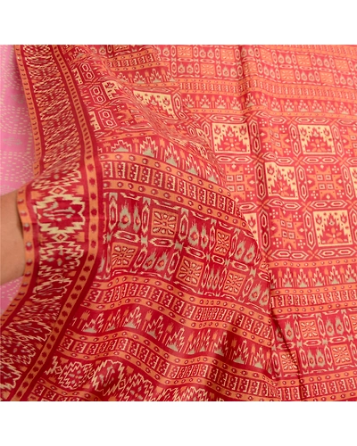Sanskriti Vintage Pink Indian Sarees Pure Silk Printed Sari Soft Craft Fabric, PR-59102-Pink-Printed Floral Design-Pure Silk-5