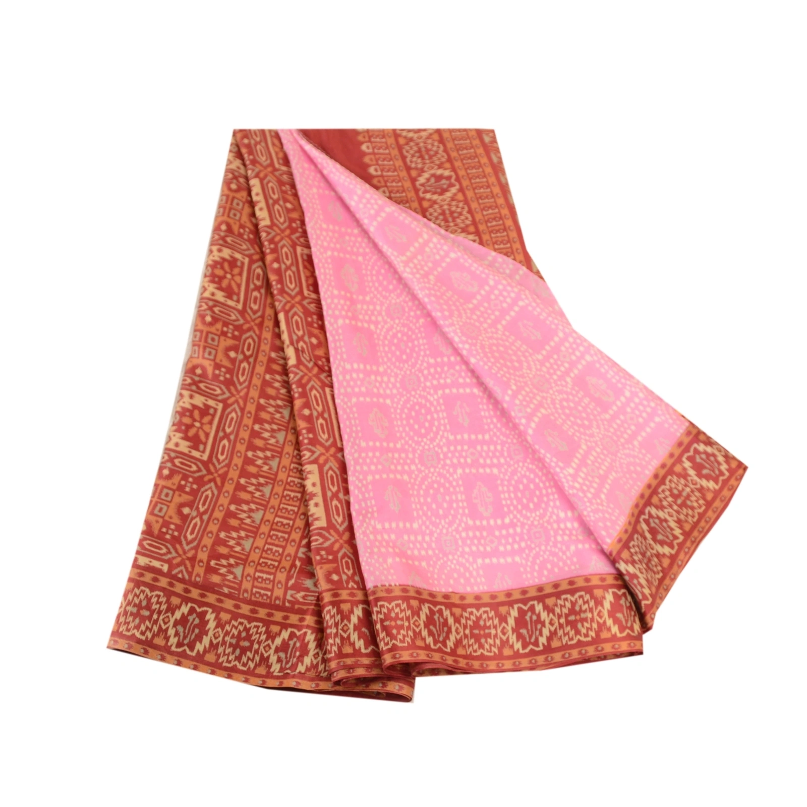 Sanskriti Vintage Pink Indian Sarees Pure Silk Printed Sari Soft Craft Fabric, PR-59102-Pink-Printed Floral Design-Pure Silk-6