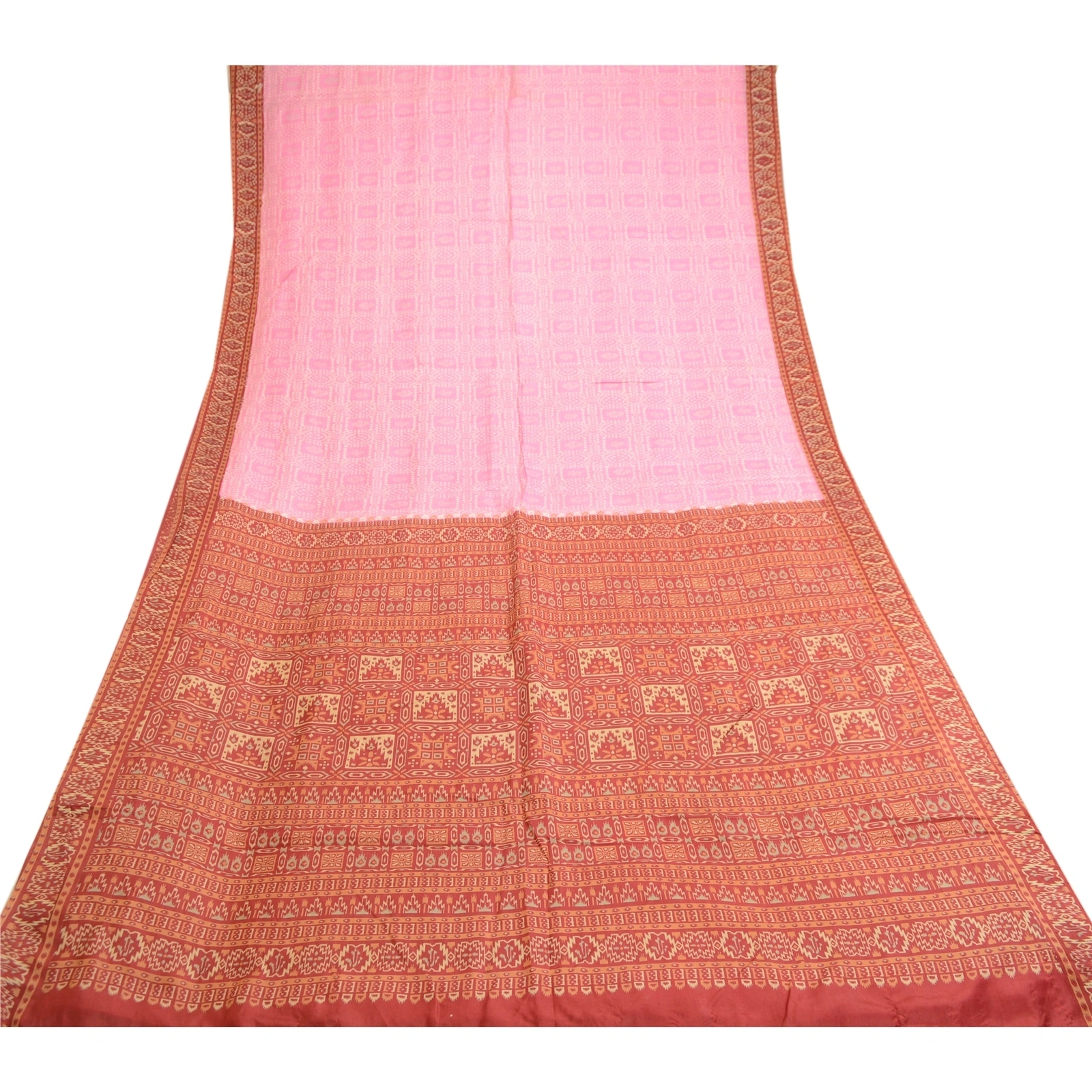 Sanskriti Vintage Pink Indian Sarees Pure Silk Printed Sari Soft Craft Fabric, PR-59102-Pink-Printed Floral Design-Pure Silk-7