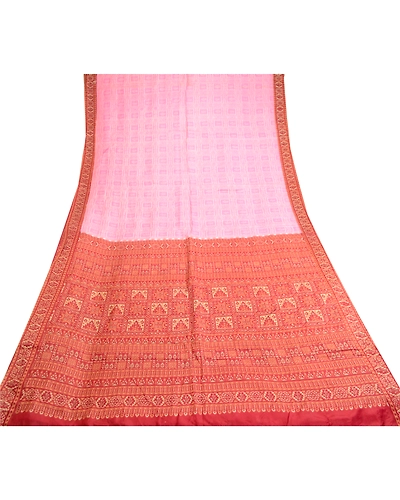 Sanskriti Vintage Pink Indian Sarees Pure Silk Printed Sari Soft Craft Fabric, PR-59102-Pink-Printed Floral Design-Pure Silk-7