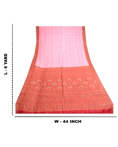 Sanskriti Vintage Pink Indian Sarees Pure Silk Printed Sari Soft Craft Fabric, PR-59102-Pink-Printed Floral Design-Pure Silk-8