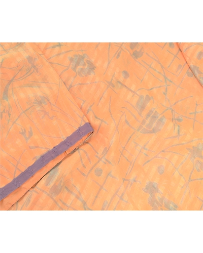 Sanskriti Vintage Peach Sarees 100% Pure Silk Printed Woven Sari Craft Fabric, PR-59129-Peach-Printed Floral Design-Pure Silk-2