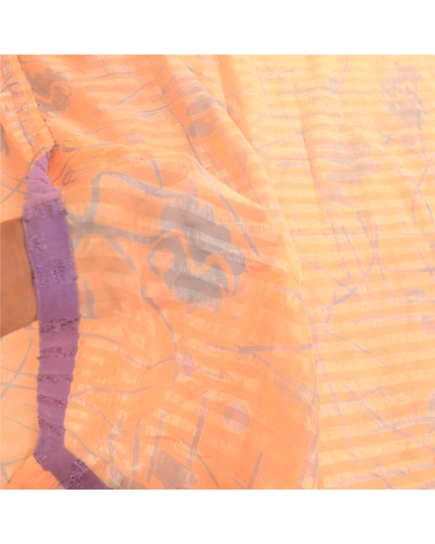 Sanskriti Vintage Peach Sarees 100% Pure Silk Printed Woven Sari Craft Fabric, PR-59129-Peach-Printed Floral Design-Pure Silk-5