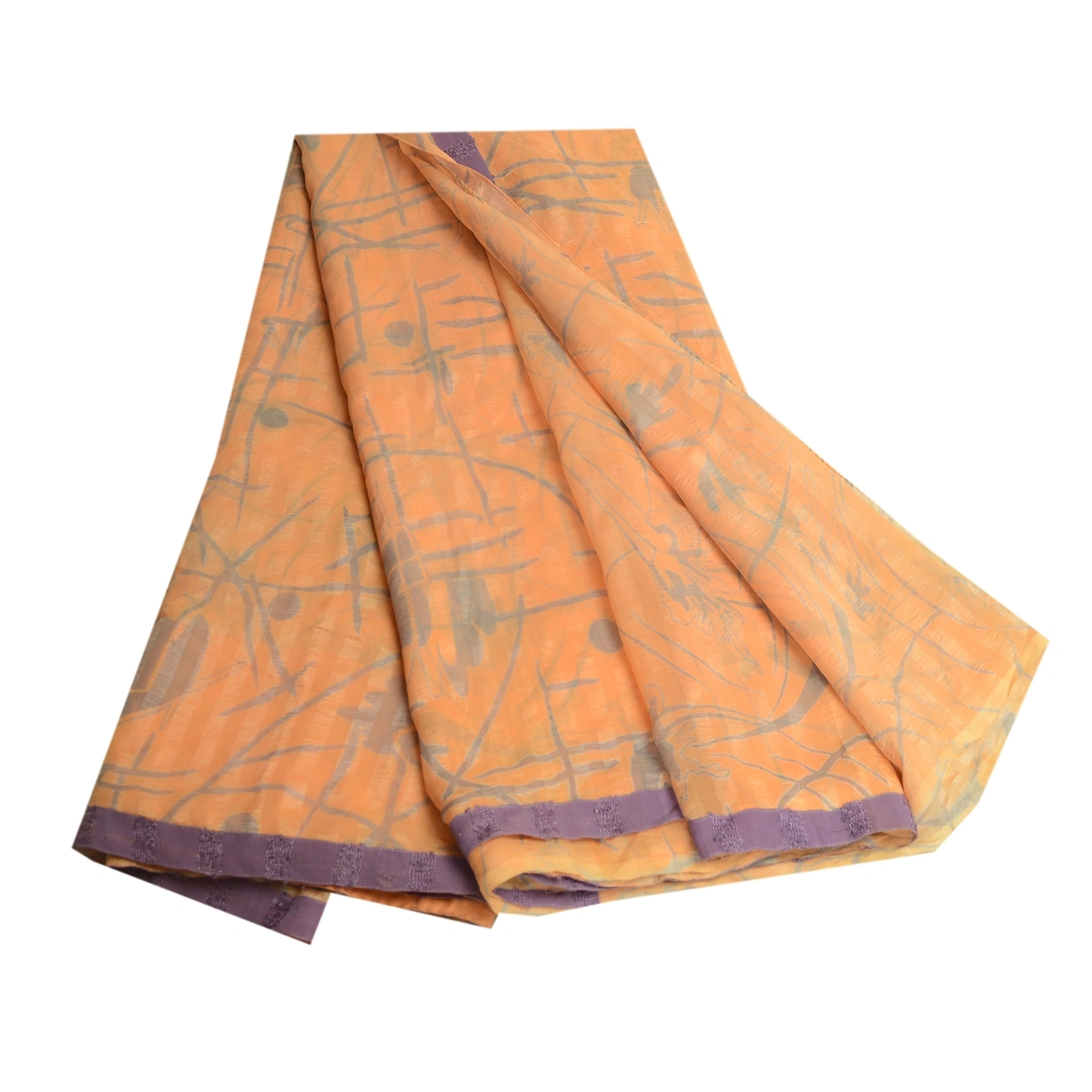 Sanskriti Vintage Peach Sarees 100% Pure Silk Printed Woven Sari Craft Fabric, PR-59129-Peach-Printed Floral Design-Pure Silk-6