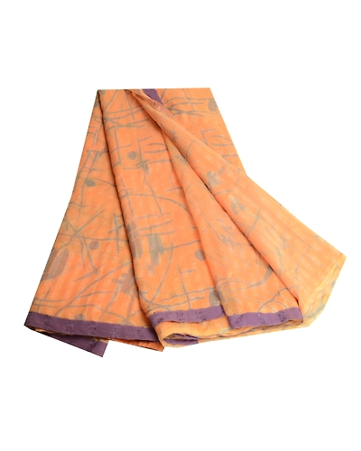 Sanskriti Vintage Peach Sarees 100% Pure Silk Printed Woven Sari Craft Fabric, PR-59129-Peach-Printed Floral Design-Pure Silk-6