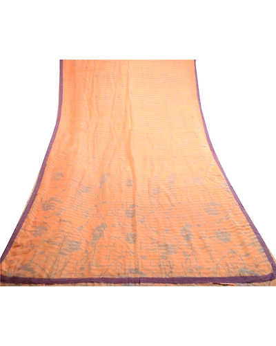 Sanskriti Vintage Peach Sarees 100% Pure Silk Printed Woven Sari Craft Fabric, PR-59129-Peach-Printed Floral Design-Pure Silk-7