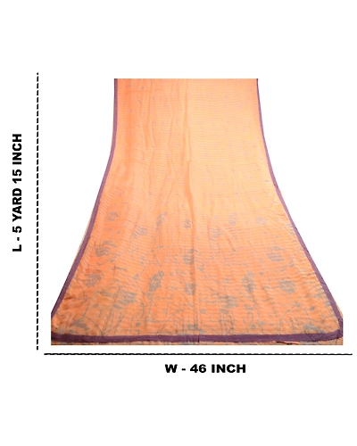 Sanskriti Vintage Peach Sarees 100% Pure Silk Printed Woven Sari Craft Fabric, PR-59129-Peach-Printed Floral Design-Pure Silk-8