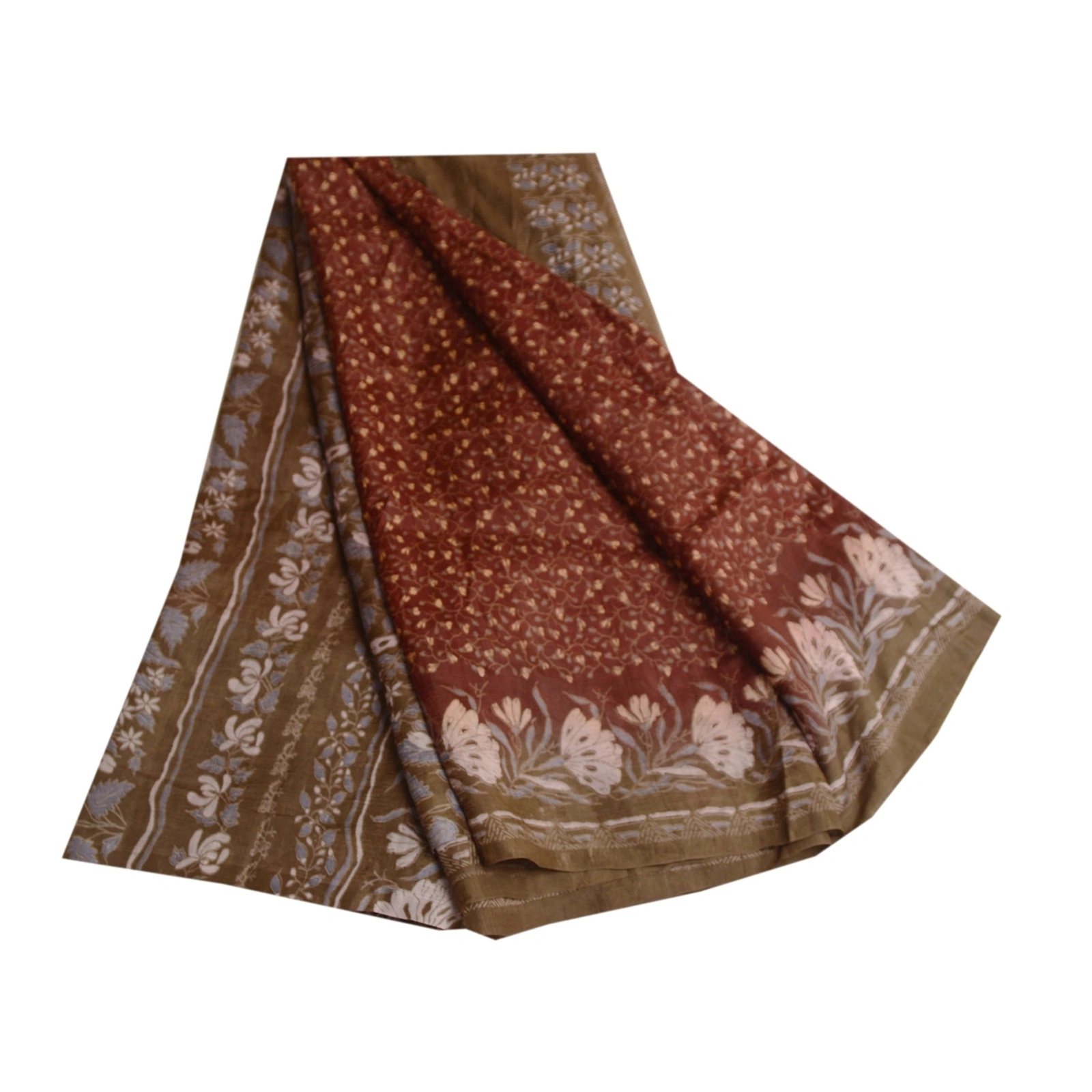 Sanskriti Vintage Dark Red Indian Sarees Pure Silk Printed Sari 5Yd Craft Fabric, PR-59132-Dark Red-Printed Floral Design-Pure Silk-7