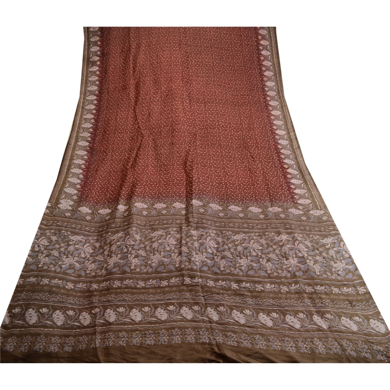 Sanskriti Vintage Dark Red Indian Sarees Pure Silk Printed Sari 5Yd Craft Fabric, PR-59132-Dark Red-Printed Floral Design-Pure Silk-8