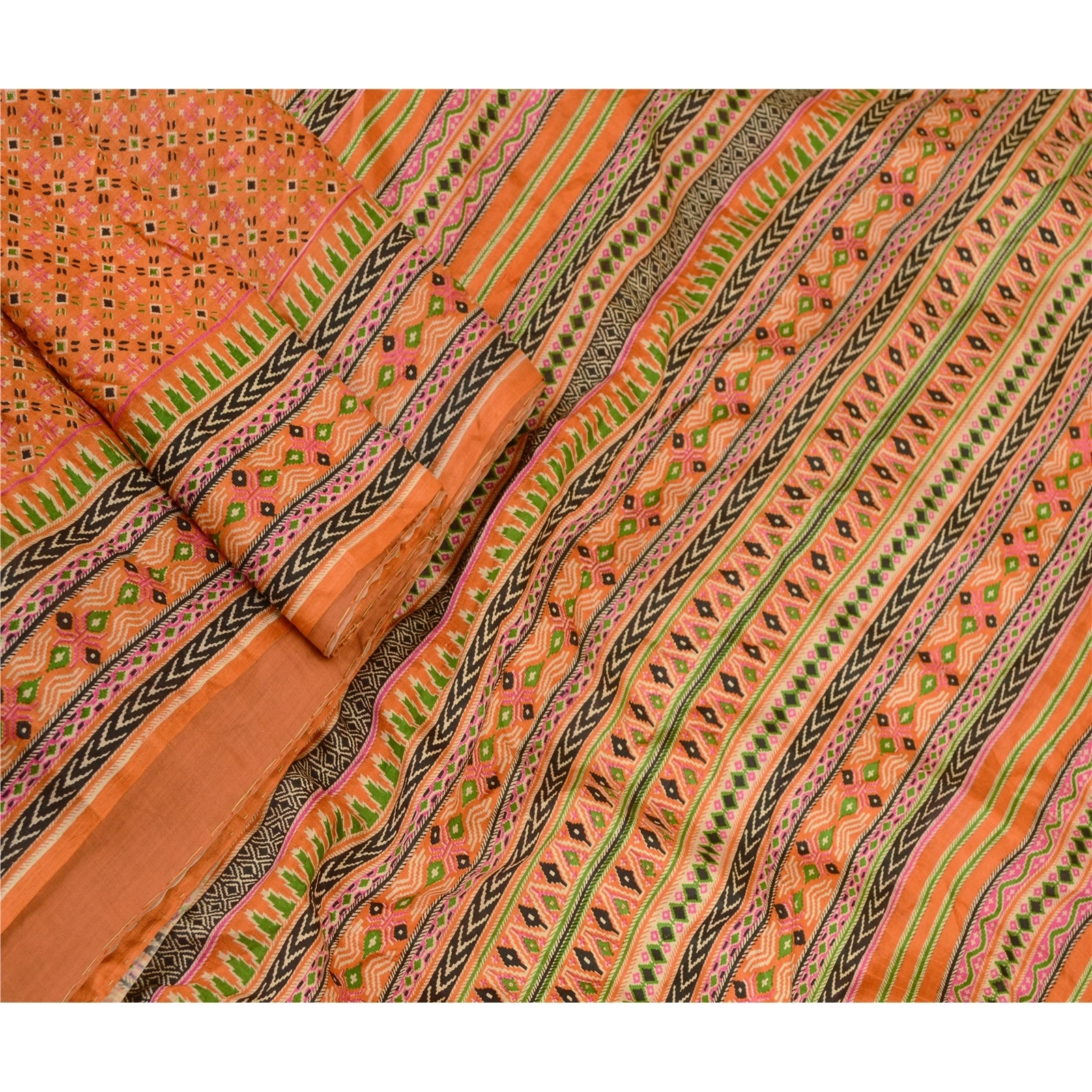 Sanskriti Vintage Peach Indian Sarees Pure Silk Printed Sari 5Yd Craft Fabric, PR-59133-Peach-Printed Floral Design-Pure Silk-2