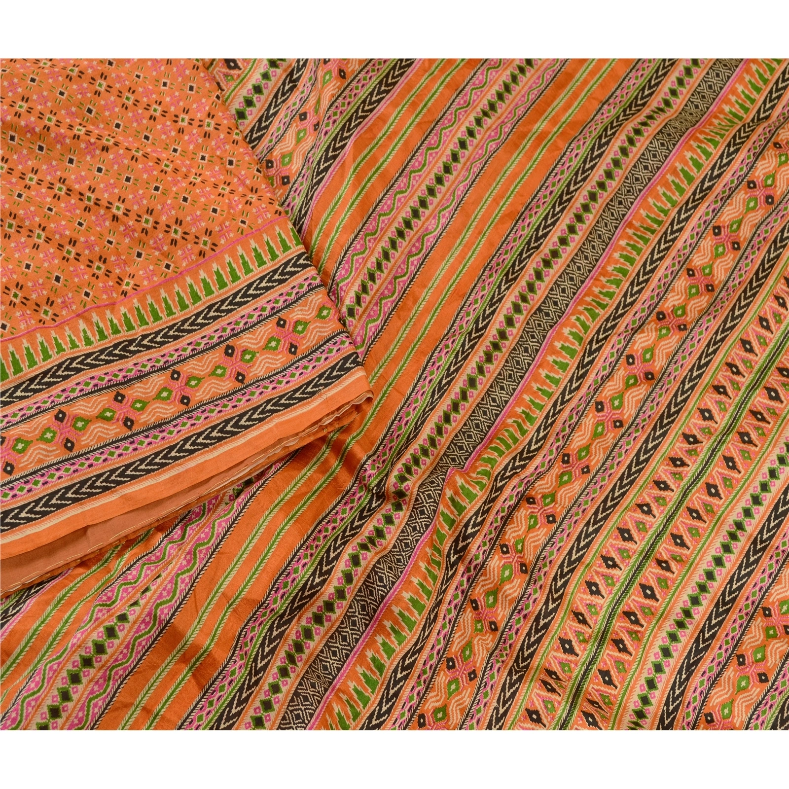 Sanskriti Vintage Peach Indian Sarees Pure Silk Printed Sari 5Yd Craft Fabric, PR-59133-Peach-Printed Floral Design-Pure Silk-3