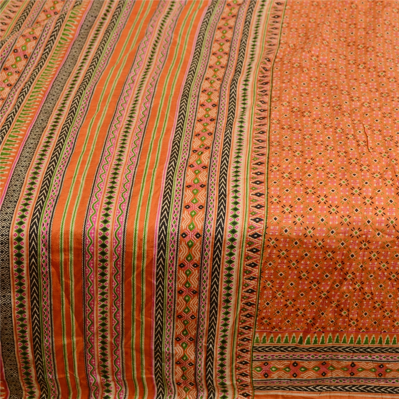 Sanskriti Vintage Peach Indian Sarees Pure Silk Printed Sari 5Yd Craft Fabric, PR-59133-Peach-Printed Floral Design-Pure Silk-4