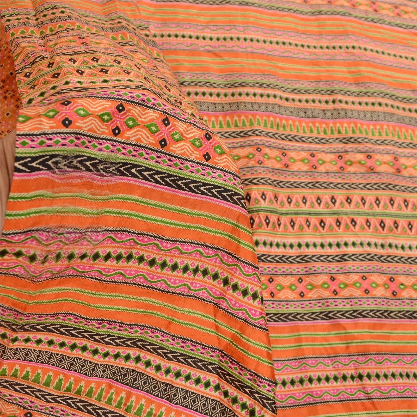 Sanskriti Vintage Peach Indian Sarees Pure Silk Printed Sari 5Yd Craft Fabric, PR-59133-Peach-Printed Floral Design-Pure Silk-6