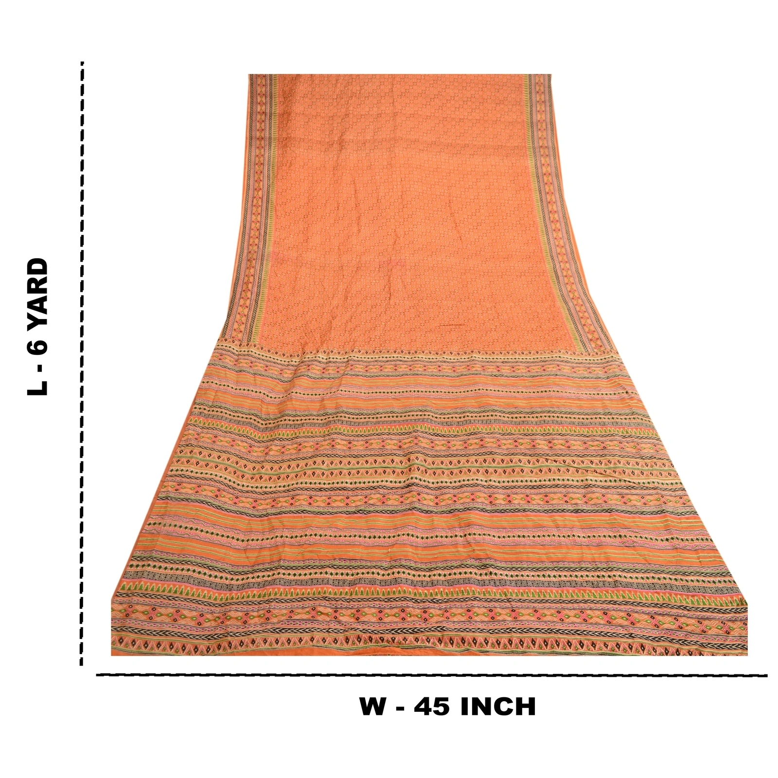 Sanskriti Vintage Peach Indian Sarees Pure Silk Printed Sari 5Yd Craft Fabric, PR-59133-Peach-Printed Floral Design-Pure Silk-9